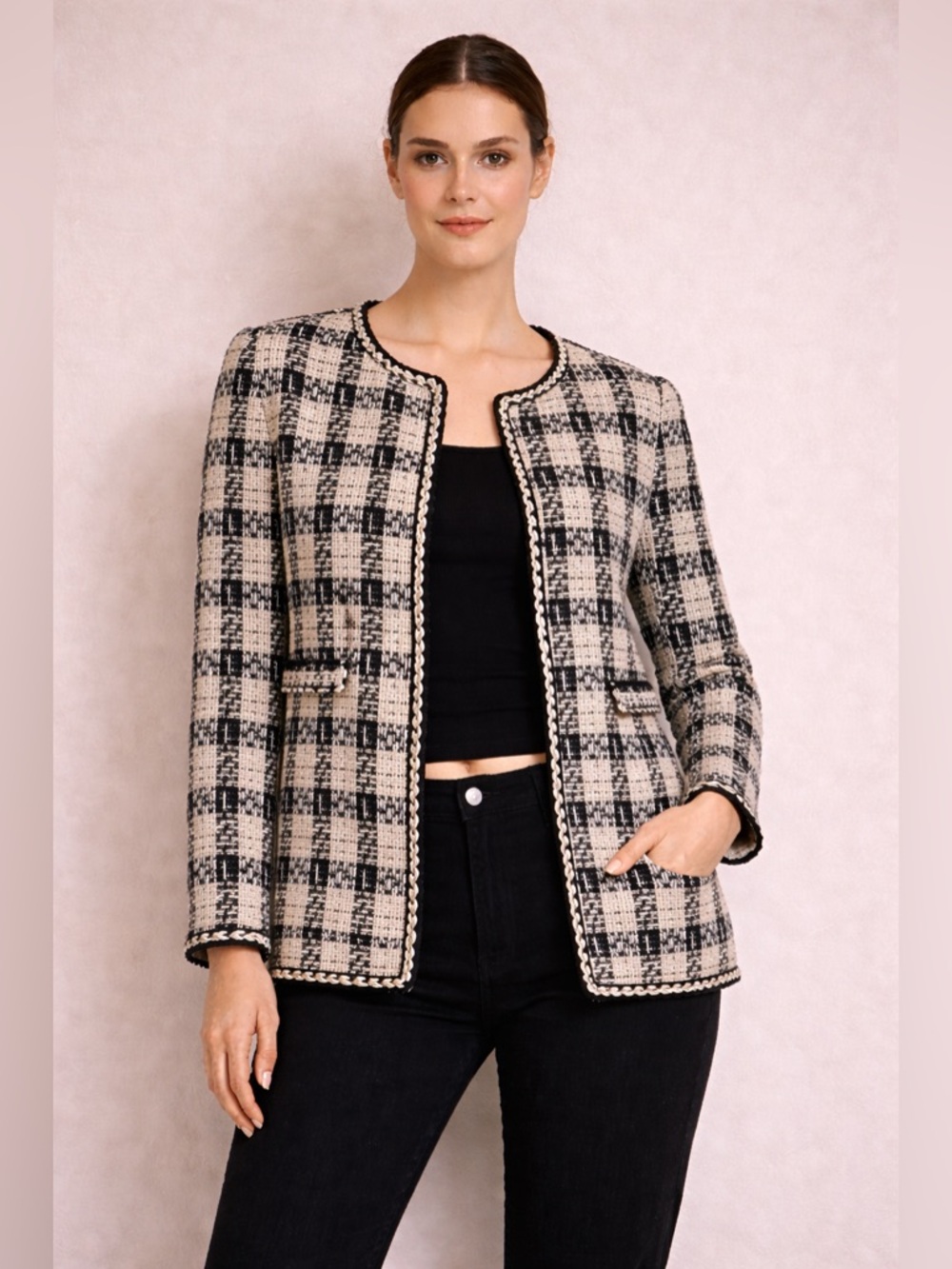Women's Black and White Tweed Jacket
